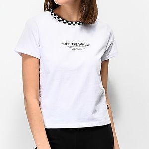Vans Checkerboard Neck White Crop T-Shirt